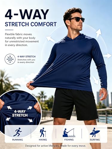 ZITY Sun Hoodie Mens Hooded UPF 50+ Long Sleeve UV Protection Shirts for Men Fishing Shirts for Men with Hood Mens Shirts Dark Blue — view 6