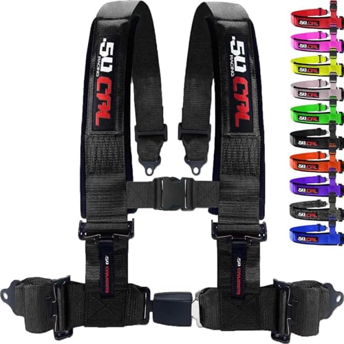 1pc 4 Point Harness for Bucket Seat, Push Release, 10 Color Options, Racing Harness, Race Car, Off Road, UTV, RZR (Black, 2 inch)
