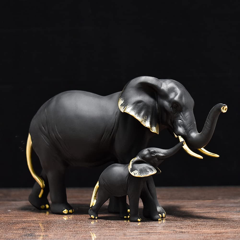NORHOR Sculpture Mother & Calf Elephant Statue,Sculpture Beautiful Home Decor or Gift Idea. (Black) โ image 1