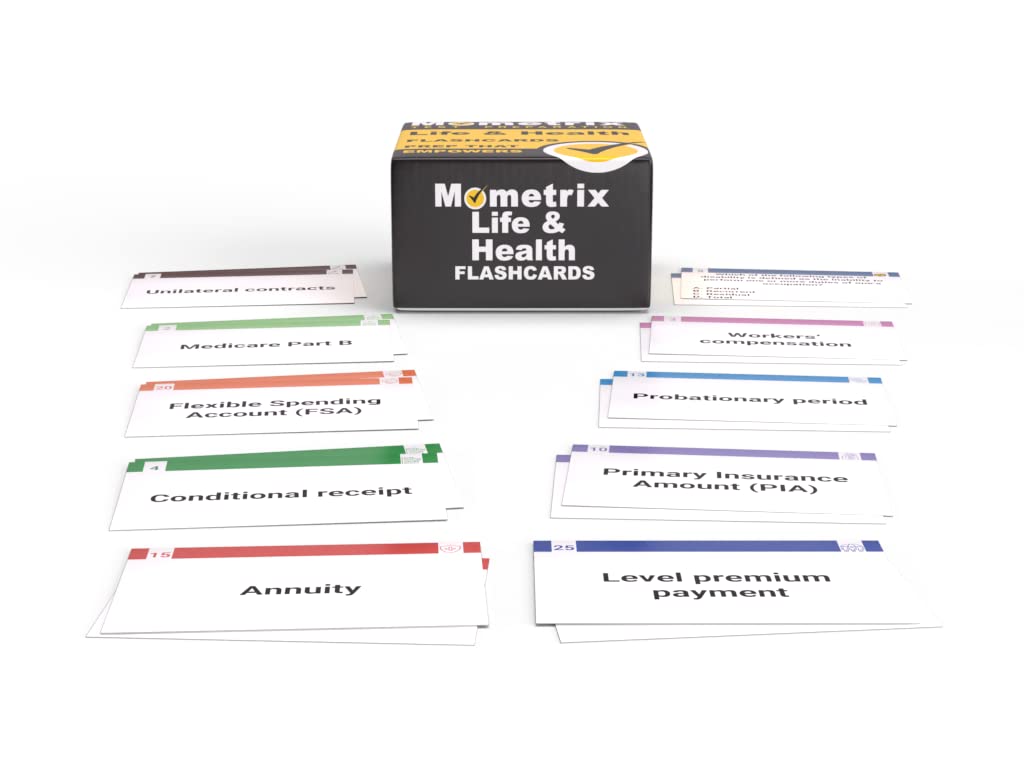 Tarjetas de estudio de seguro de vida y salud: preparación para el examen de licencia de seguro médico de vida con preguntas de prueba de práctica [a todo color]