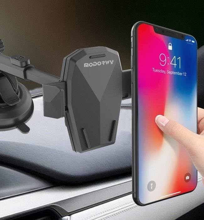 Image of ModishOmbre MH1129 Universal Premium Mobile Holder for Car with Telescopic Arm Automatic Arm Lock Car Phone Mount with 360 Degree Rotation Base Car Accessories for Phone Exceptional