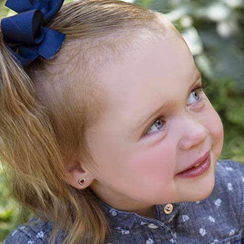 Girls' Sterling Silver CZ Simulated Birthstone Heart Earrings with Screw Back for Baby, Toddler and Kids (6mm)2