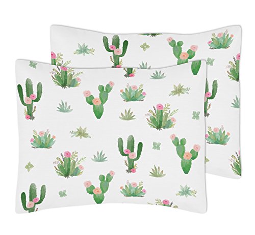 Image of Sweet Jojo Designs Pink and Green Boho Watercolor Cactus Floral Girl Full /Queen Kid Childrens Bedding Comforter Set - 3 Pieces