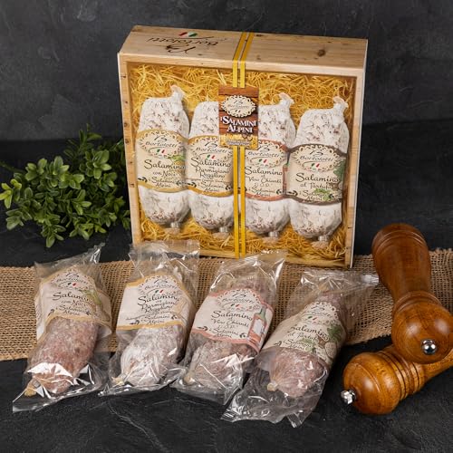 Geschenkbox-mit-4-Premium-Salamis–Walnuss-Parmesan-Chianti-Trueffel-Luftgetrocknete-italienische-Spezialitaeten-je-160-g-Gourmet-Salami-Geschenkset-fuer-Feinschmecker