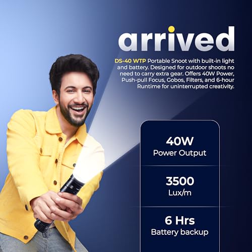 Image of Digitek DS-40 WTP Pro 40W Portable Torch Projector Snoot Light with Professional Imaging Lens, Push-Pull Focus Zoom Beam, 20 GOBO Effects, 4 Color Gels,Soft Focus Lighting for Photography & Reels