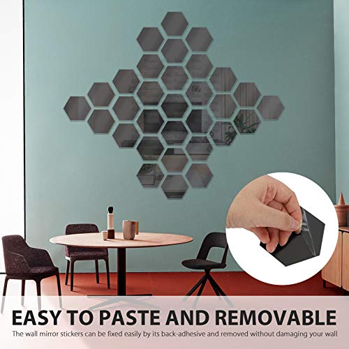 Image of Bikri Kendra - Hexagon Black 35 with 20 Butterfly Silver Stickers for Wall, Wall Decor Sticker, Mirror, Acrylic Stickers,