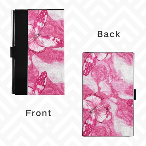KLL Cute Butterfly Hot Pink Ultra-Thin Business Card Holder case with Leather & Stainless Steel Card case Holder for Business Meeting Use tarjetero para Hombre4