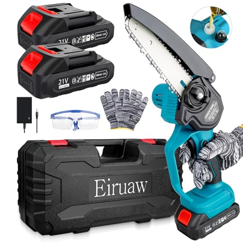 Mini Chainsaw Cordless 6-INCH, Portable Electric Power Pruning Saw, Rechargeable Battery Powered Handheld Chain Saw for Tree Branches, Courtyard, Household and Garden, 2PCS 21V 1500mAh Batteries