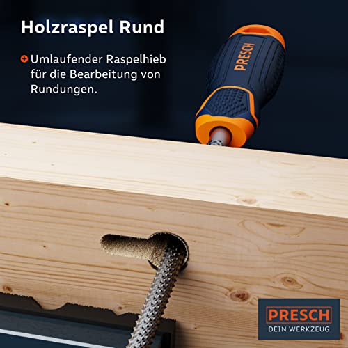 PRESCH Holzraspel Set 3tlg. - Hochwertiges Holzfeilen Set inkl. Flachstumpfraspel, Halbrund- und Rundraspel - Profi Hieb 2 Feilenset mit 200mm für Holz