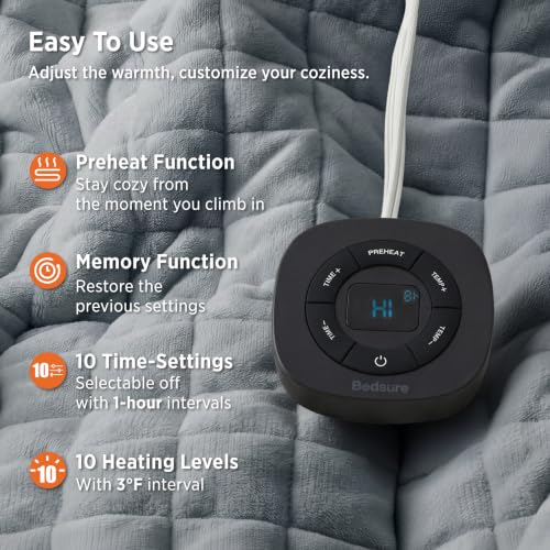 Image of Bedsure Luxury Quilted Heated Blanket Twin, Thick Electric Blanket, Gray