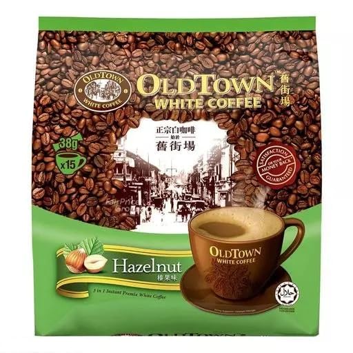 Old Town 3 in 1 White Coffee Hazelnut Instant Premix White Coffee Rich Flavor And Smooth Texture Individual Sachets, Creamy, Nutty And Unique (15 Stick × 38g)