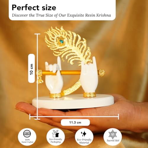 Estatua de Krishna con manos y flauta blanca miniatura 3