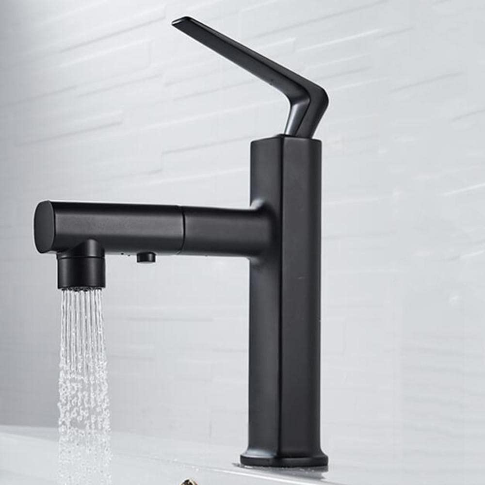 Robinet mitigeur lavabo en laiton massif noir mat avec douchette 60cm