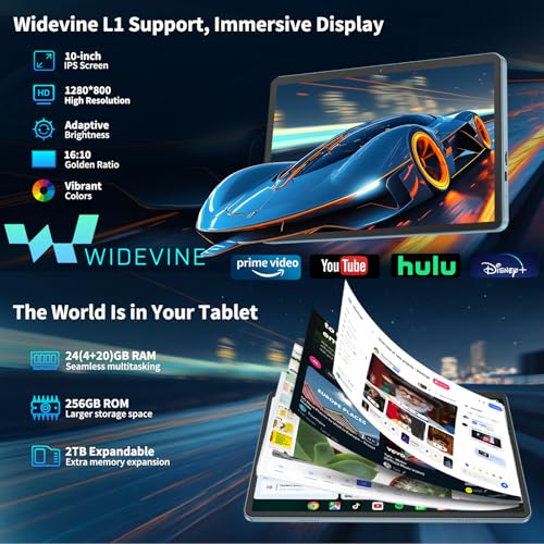 Image of 10 inch Android 15 Tablet, 2026 Tablet with Keyboard, 24GB+256GB+2TB Expand, Tablets PC with Gemini AI, 8000mAh Battery, 5G WiFi, Widevine L1, 2 in 1 Tablets with Case, Mouse, Stylus (Pink Case)
