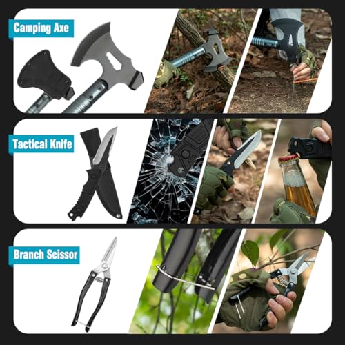 ZENHOSIT-Survival-Shovel-with-Axe-Camping-Gear-Folding-Shovel-Tactical-Hatchet-with-197-393inch-Lengthened-Handle-24-in-1-Survival-Tool-Kit-for-Outdoor-Camping-Fishing-Hiking