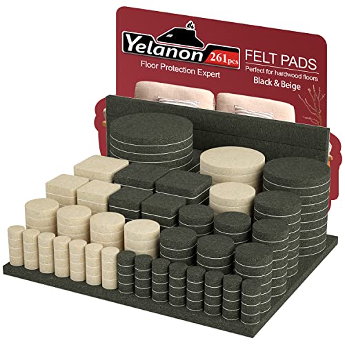 Yelanon Filzgleiter Selbstklebend Set -261 Stück Möbelauflagen selbstklebend, schneidbare Filz-Stuhlauflagen, Kratzfeste Bodenschoner für Möbelfüße Stuhlbeine, Möbel-Filzauflagen für Hartholzböden