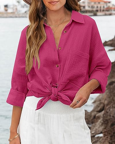 Image of NOLLSOM Casual Shirts for Women Long Sleeve Button Down Blouses Fall 2026 Solid Color Trendy Tops with Pocket