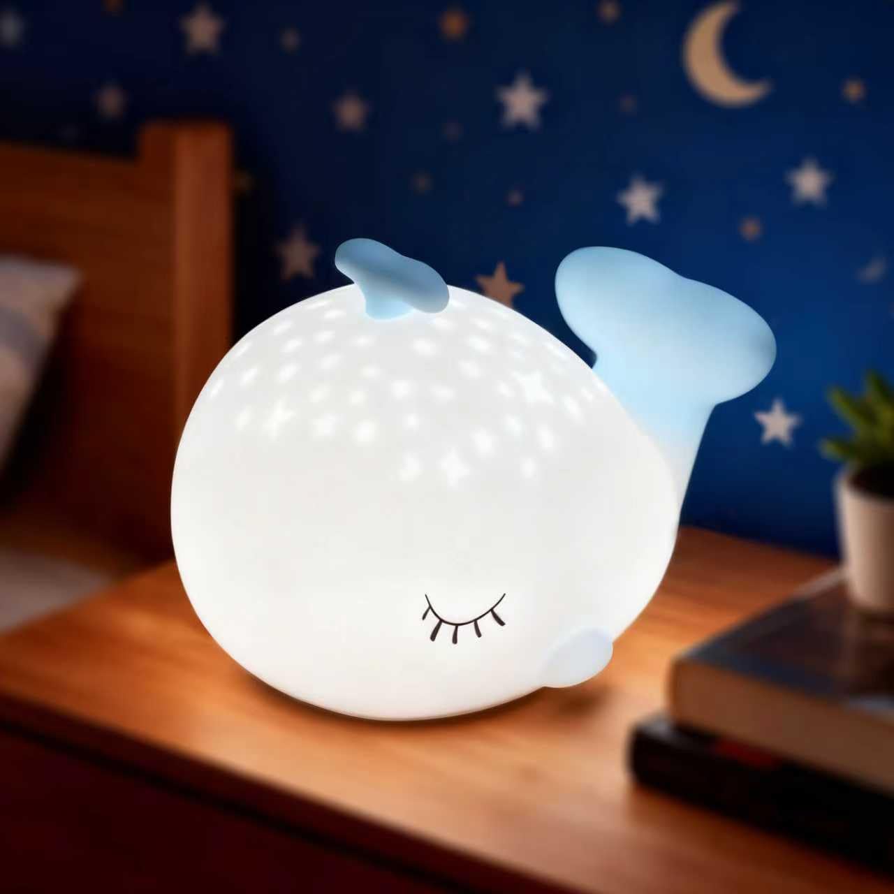 Vicukten Nachtlicht Kinder Walfisch Nachtlicht Baby 7 Farben und 3 Helligkeit, Baby Stilllicht Dimmbar, Touch-Steuerung und Wiederaufladbar Nachtlampe, Anti-Glare Lampe für Kinderzimmer-Blau
