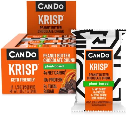 CanDo Krisp - Keto Snack & Keto Bar (12 Pack, Peanut Butter & Chocolate Chunk) - Low-Carb Snack, Low-Sugar High Protein Bar - Gluten-Free Crispy, Perfectly Delicious Healthy Meal Replacement - Keto Krisp