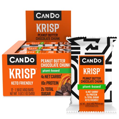 Cando Krisp - Keto Snack & Keto Bar (12 Pack, Peanut Butter & Chocolate Chunk) - Low-Carb Snack, Low-Sugar High Protein Bar - Gluten-Free Crispy, Perfectly Delicious Healthy Meal Replacement - Keto Krisp #TOP28