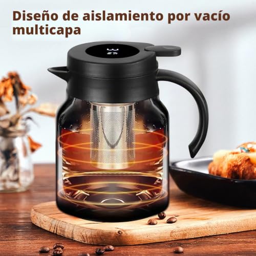 Miniatura 3 de Termo De 1 Litro Con Colador De Té, Jarra Térmica Con Indicador De Temperatura, Jarra De Café Sin Fugas, Sin Gotas , Cafetera Bien Sellada, Para Café, Té Y Leche