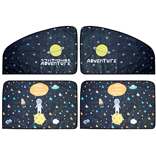 ZATOOTO Pare Soleil Voiture BéBé, Rideau Solaires de Voiture Magnétiques pour Enfants avec Protection UV et Motif de Dessin Animé de Espace, 4 PCS Cover