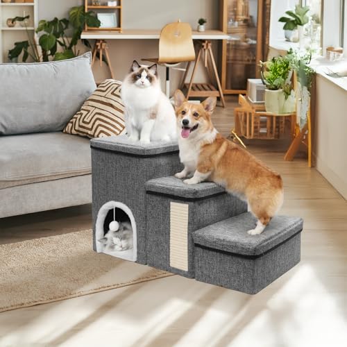 Newthinking Hundetreppe 3 Stufen mit Stauraum, bis 20kg, Kleine Hunde