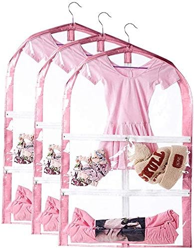 review 3 Pack Waterproof Kids Garment Bag, 35 inch Hanging Garment Bags with Pockets for Dance, Clear Garment Bags for Travel Storage, Small Dance Costume Garment Bag for Ballet, Theatre, Beauty Pageants