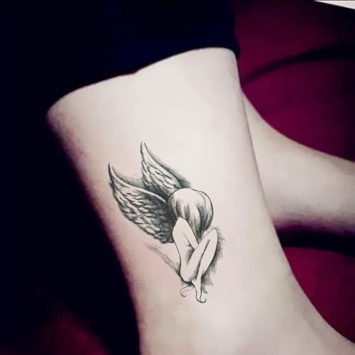 Miniatura 4 de Oottati Juego de 2 calcomanías de tatuaje temporales pequeñas, diseño de ángel negro oscuro para mano, cuello, cara, muñeca, impermeable, arte