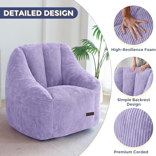 Image of MAXYOYO Bean Bag Chair, Bean Bag Sofa with Filler, Cozy Living Room Chair for Adults and Kids, Stuffed Floor Sofa for Bedroom Dorm Reading, Purple