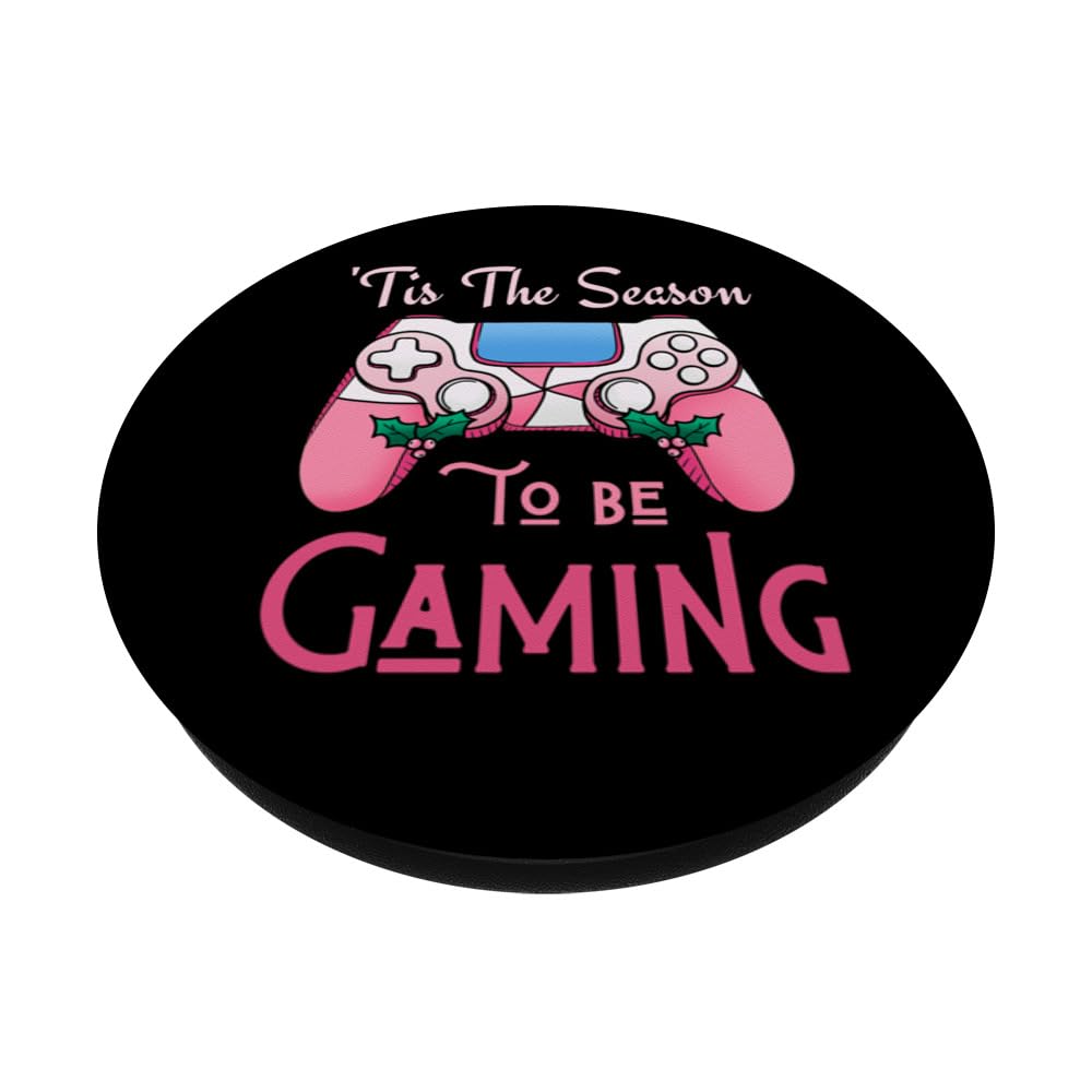 Tis The Season To Be Gaming Gamer Ugly Christmas Funny Game PopSockets Swappable PopGrip, Black - Image 2