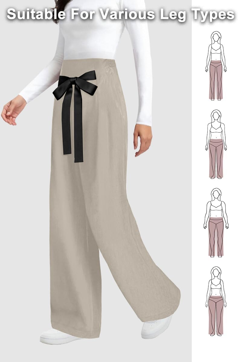 Women's Casual Wide Leg Pants Tie High Waist Straight Leg Pants Commuter Pants - Image 7