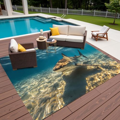 Vexyora Shark Print Outside Rugs Beachy Coastal Area Rug 3x8