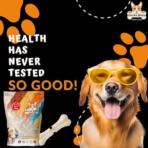 Image of Excite Bites Dog Rawhide Pressed Bones Mega Pack (Dog Chews) (Size 5 inch) (1 Kg Pack),All Life Stages