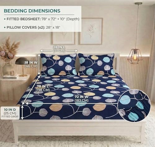 Image of BSB HOME 210 TC Cotton Double Bedsheet with 2 Pillow Covers, Soft Breathable Fabric, Elastic Fitted Sheet, Wrinkle Resistant, Deep Pocket Fit - 78 x 72 + 10 Inches (Midnight Navy)