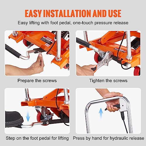 Image of VEVOR TF23 Hydraulic Lift Table Cart, 500lbs Capacity 28.5 inch with 4 Wheels and Non-Slip Pad, for Material Handling and Transportation, Orange