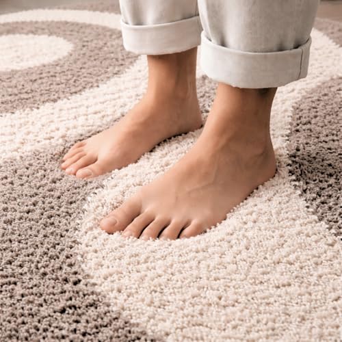 Image of 3D Shaggy Polyester Carpet Rug Runner Area Mats for Bedroom /Living Area /Home with Anti Slip Backing Soft /Fluffy Hight Pile - (Moon Beige, 5x7 feet)
