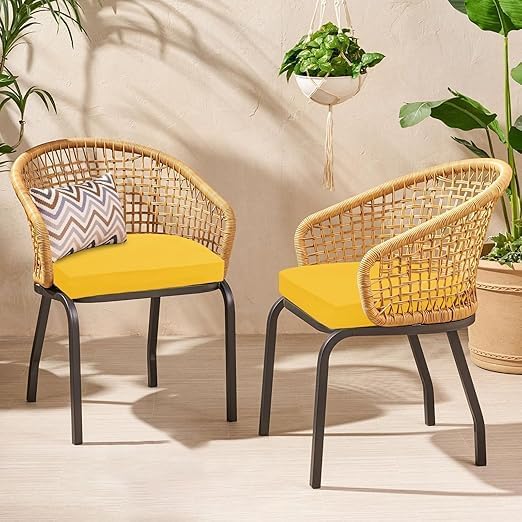 Image of D-8 Round Chair Cushions Set of 2, Cushion Thinkness 5cm, Waterproof Cushions for Outdoor Furniture, Round Seat Chair, Pads with Ties for Patio, Garden, Dining Chairs (Yellow)