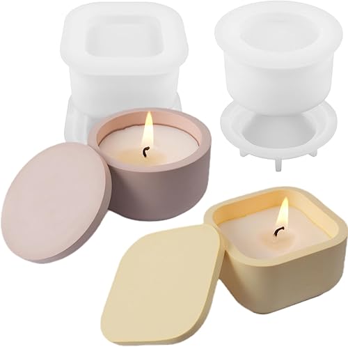 Cajas de almacenamiento con tapas, moldes creativos de silicona para velas, moldes de hormigón redondo y cuadrado para fabricación de botellas para