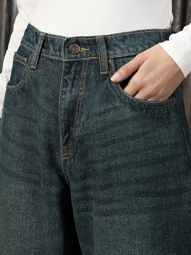Image of High Star Women Washed Cotton Mom Fit High- Rise Jeans 40