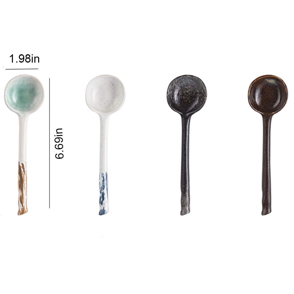 Cuillère Créative en Céramique pour Restaurant, Petite Cuillère À Riz, Cuillère À Café, Cuillère en Porcelaine Japonaise, Ensemble De 10 Pièces, 4 Couleurs, Cuillère À So（D）