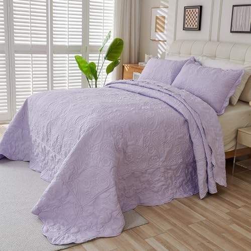 Image of EVENHUG Oversized King Quilt California King Size Lightweight Bedding Set Reversible Bedspread Coverlets for All Seasons 3 Piece (Purple 120 inchx128 inch)