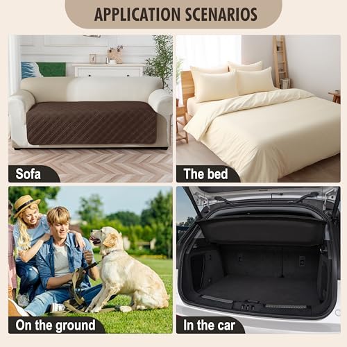 Image of Genina Waterproof Couch Cover, Washable Anti-Slip 86.6 inch Sofa Covers with 4 Cushions, Sectional Couch Covers for Pets Friendly, Sofa Slipcovers for Dogs Cats, (86inch /Chocolate)