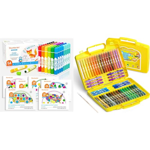 Shuttle Art Dot Markers Bundle - 48 Pack 12 Assorted Colors with 6 Activity Books Washable Dot Markers + 48 Colors Gel Crayons