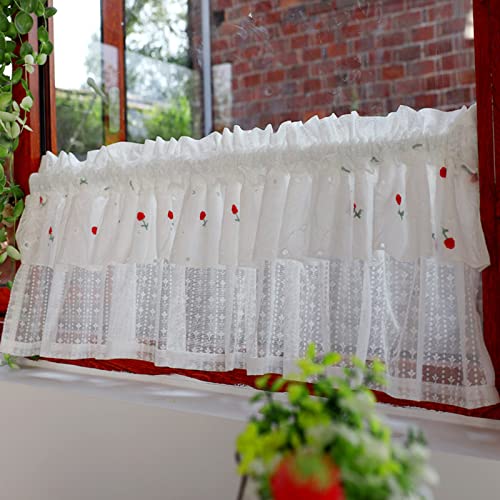 Cortinas cortas de cocina blancas con encaje elegante estilo café 2