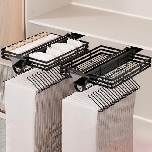Tringle de penderie coulissante pour optimiser un placard profond et suspendre les pantalons