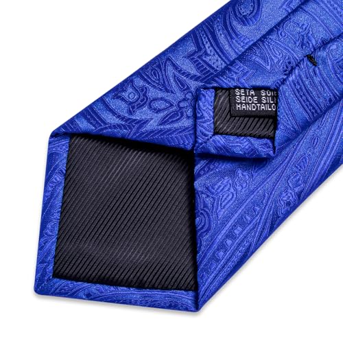 Image of DiBanGu Paisley Ties for Men Silk Necktie and Pocket Square Cufflinks Tie Clip Set Woven Classic Mens Tie for Wedding Party