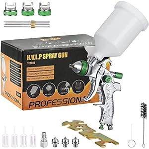HUKOER HVLP Professioneel verfspuitpistool, erg efficiënt, goede verstuiving, 3 sproeiers (1,4/1,7/2,0 mm), 600 cc spuitbus
