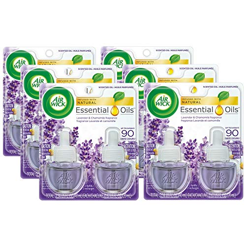 Air Wick Plug in Scented Oil 12 Refills, Lavender & Chamomile, (6x2x0.67oz), Essential Oils, Air Freshener