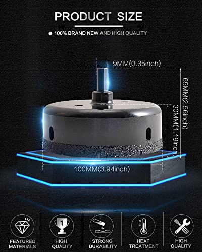 KATUR Diamond Drill Bit Brazed Core Hole Saw 100mm, Hollow Hole Cutter for Glass Porcelain, Tile, Marble, Ceramic, Granite - Image 2